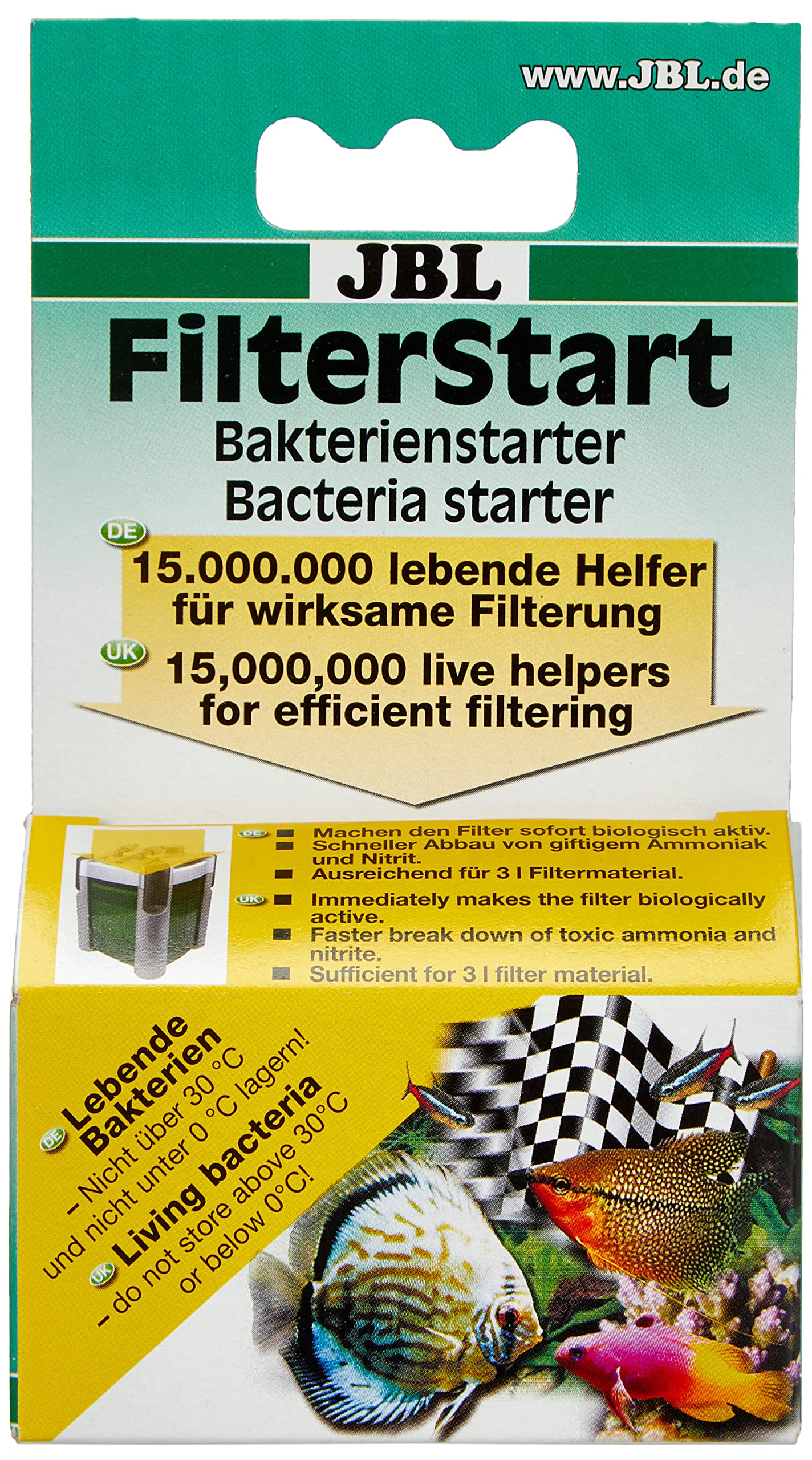 JBL FilterStart 25182, Bakterien zur Aktivierung von neuen und gereinigten Filtern für Süß- und Meereswasser Aquarien, Tropfen 10 ml