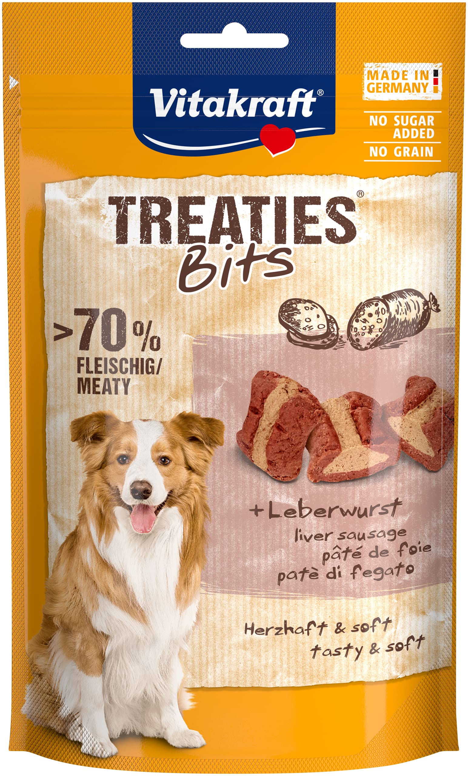 Vitakraft Treaties Bits, Hundeleckerlie, mit Leberwurst, mit hohem Fleischanteil, ideal als Belohnung und Training, ohne Zusatz von Zucker und Getreide (1x 120g)