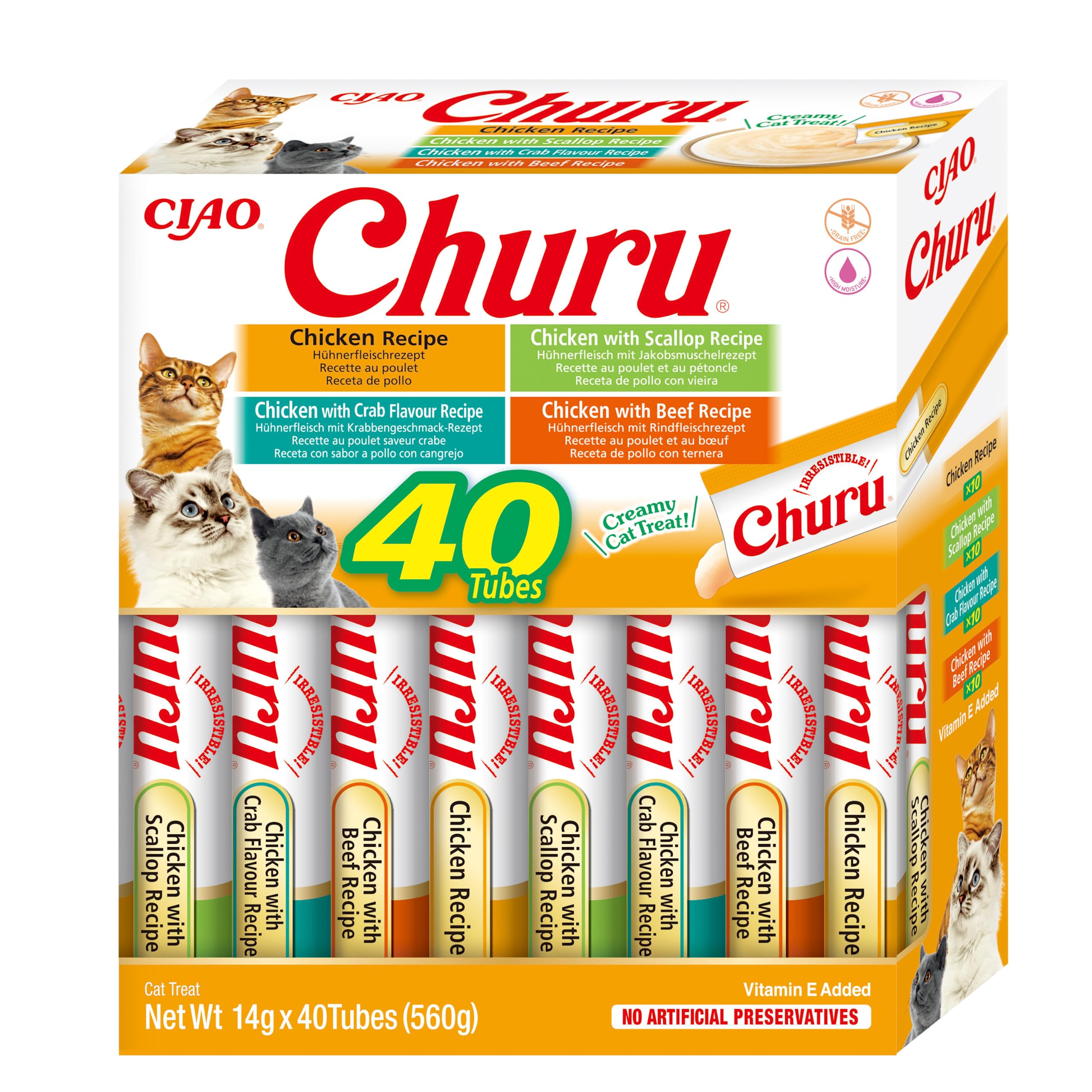 INABA Churu Puree Katzenleckerlis Creamy Snacks, Variety Box mit Huhn 40 x 14 g, Katzensnacks in Premium Qualität