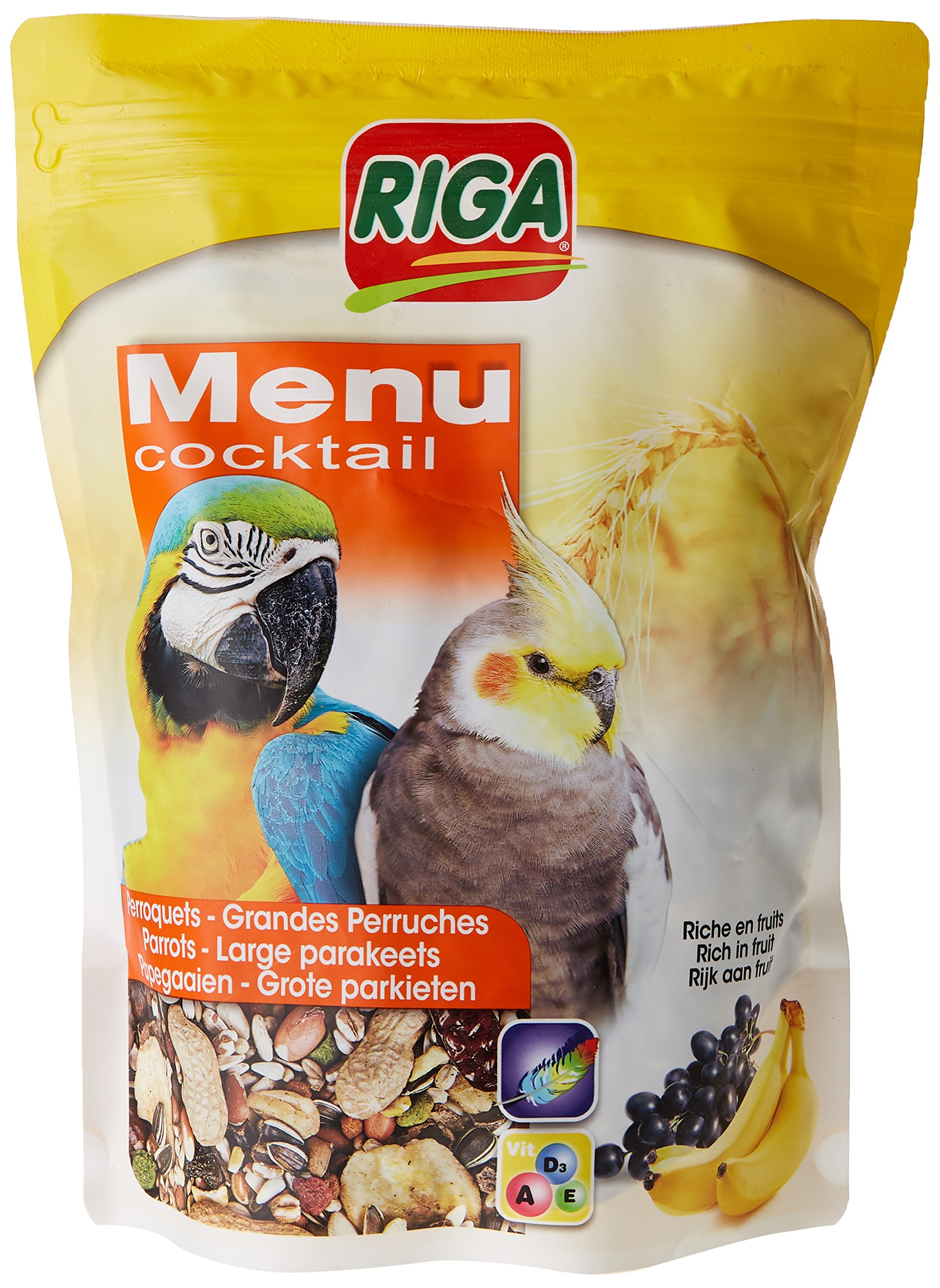 Riga – Menu Cocktail – Leckerbissen für Großsittiche & Papageien – Körnermischung, Reich an Früchten – Vitaminquelle – Energiereiches & Ausgewogenes Futter – Doypack 500g