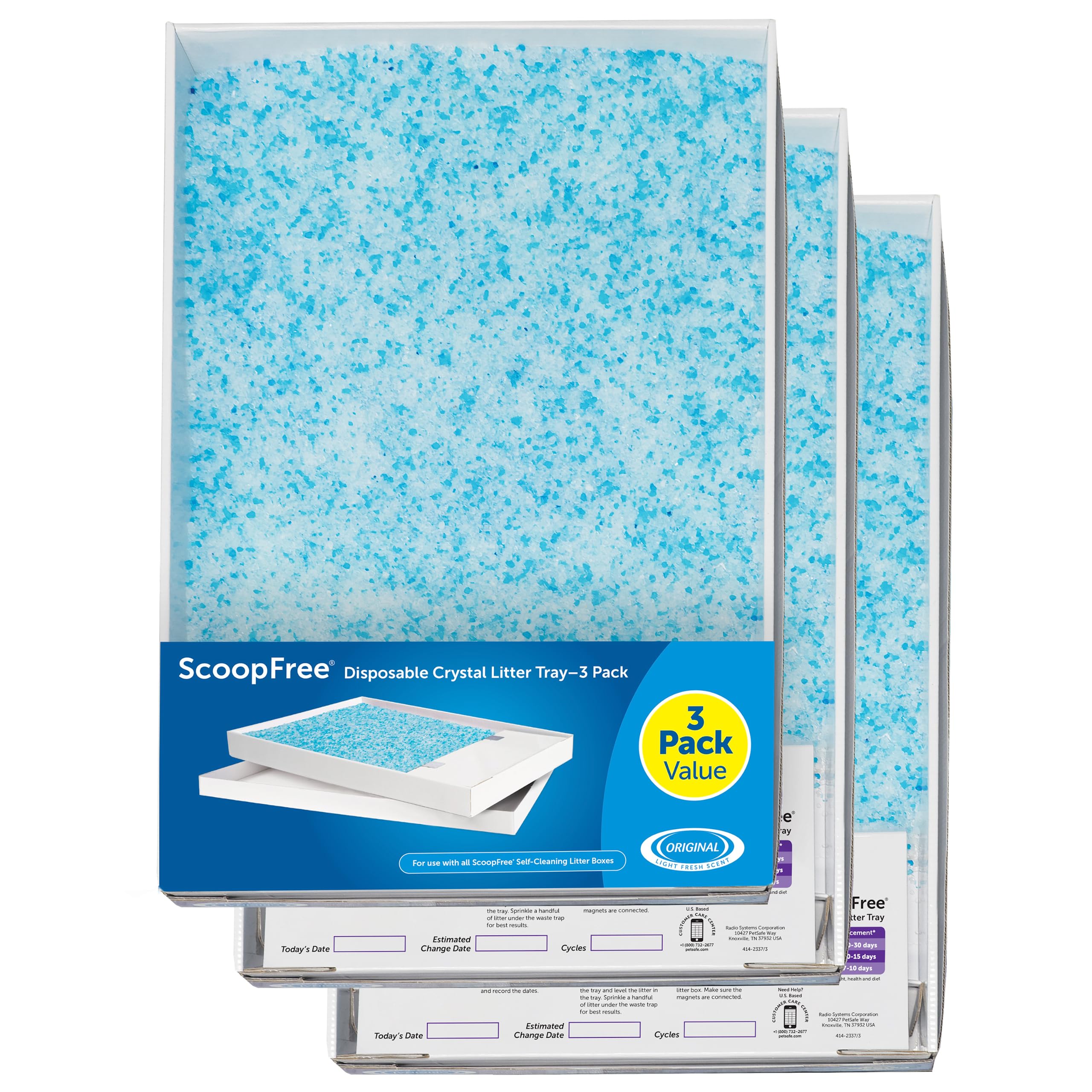 PetSafe ScoopFree Ersatzschale mit Silikat Katzenstreu, Für selbstreinigende Katzentoilette ScoopFree geeignet, 3er-Pack, Bis zu 30 Tage Frische pro Schale, Blau