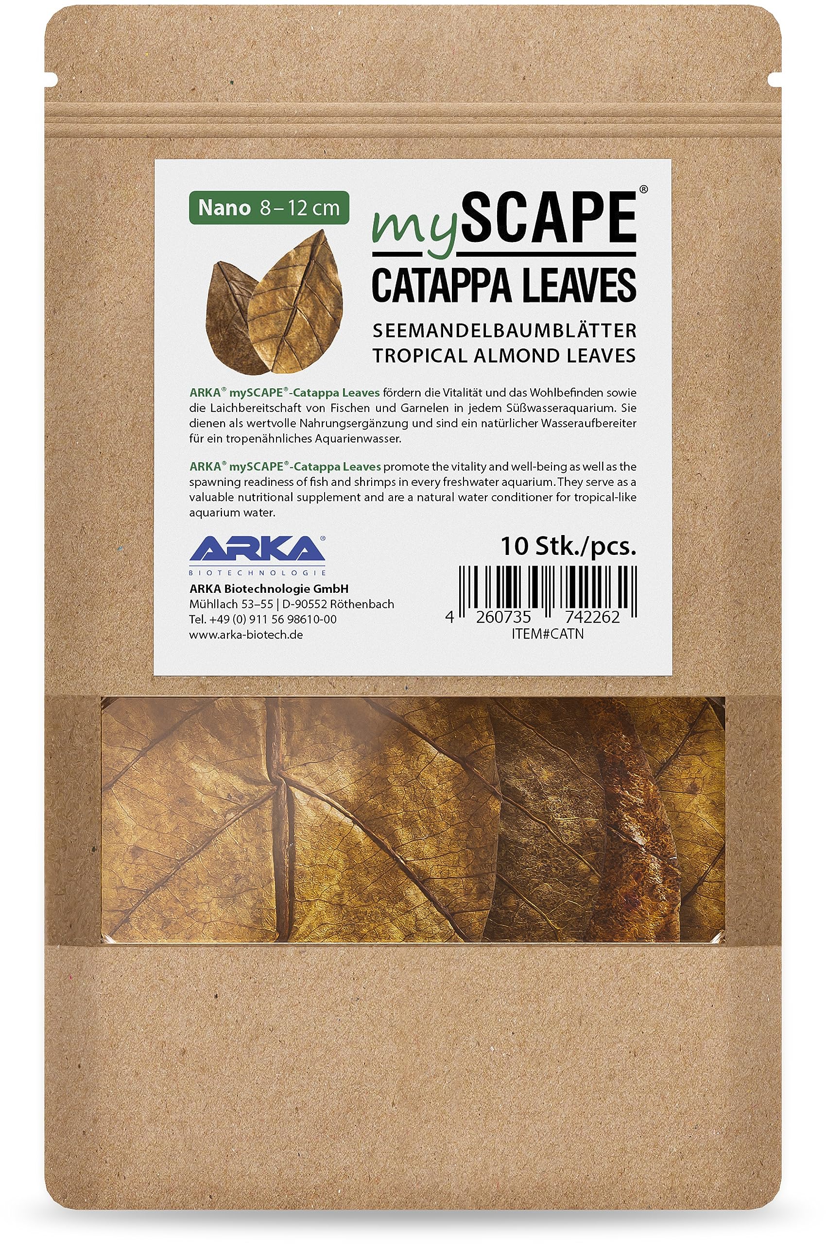 ARKA mySCAPE-CATAPPA Leaves – 8-12cm / 10 Stück – Natürlicher Wasseraufbereiter aus Seemandelbaumblättern für Süßwasseraquarien, verbessert Gesundheit von Fischen & Garnelen