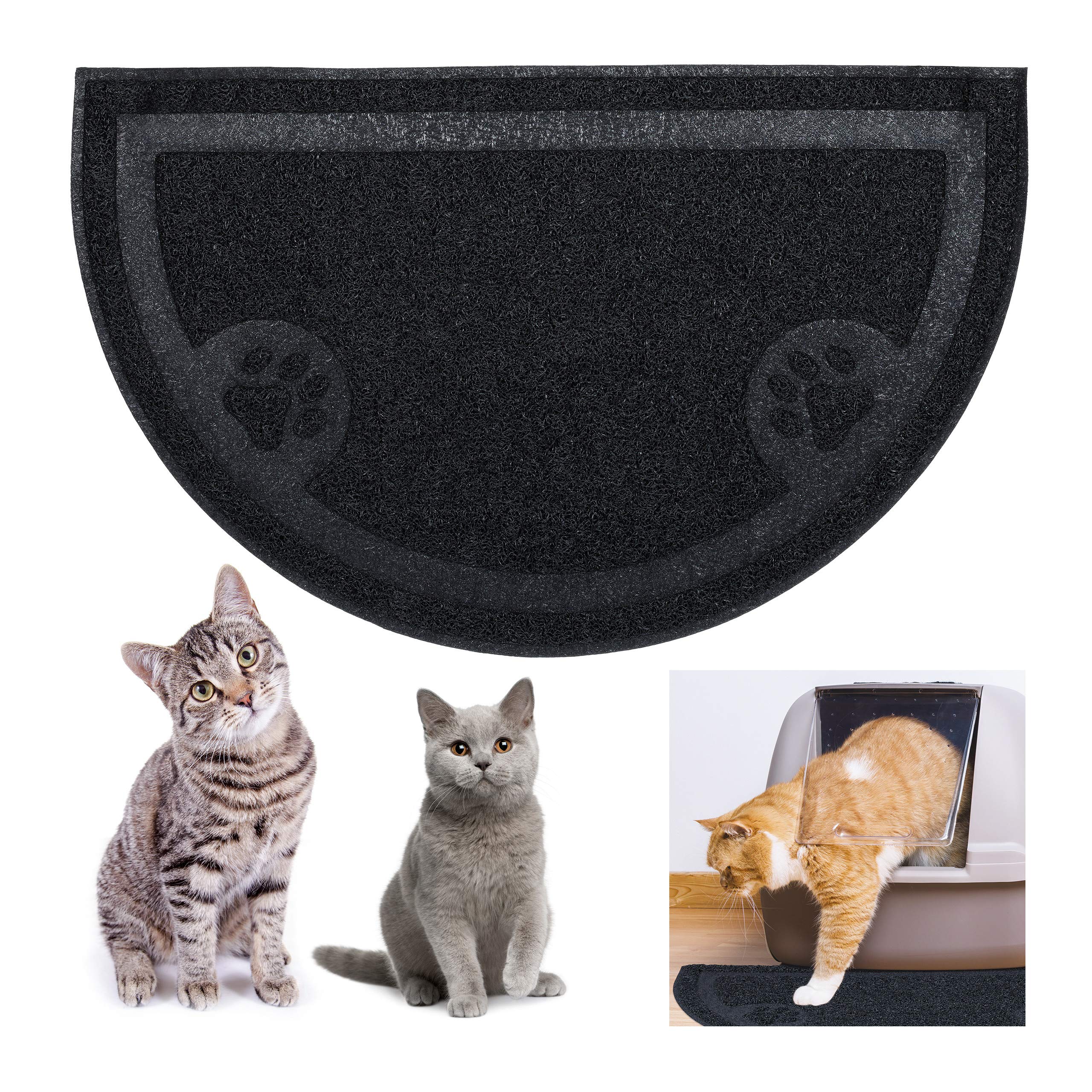 Relaxdays Katzenklo Matte, hygienische Katzenstreumatte, Napfunterlage, für Hunde & Katzen Fressnapf, rutschfest, wasserdicht, PVC Futtermatte, 40×59 cm, schwarz