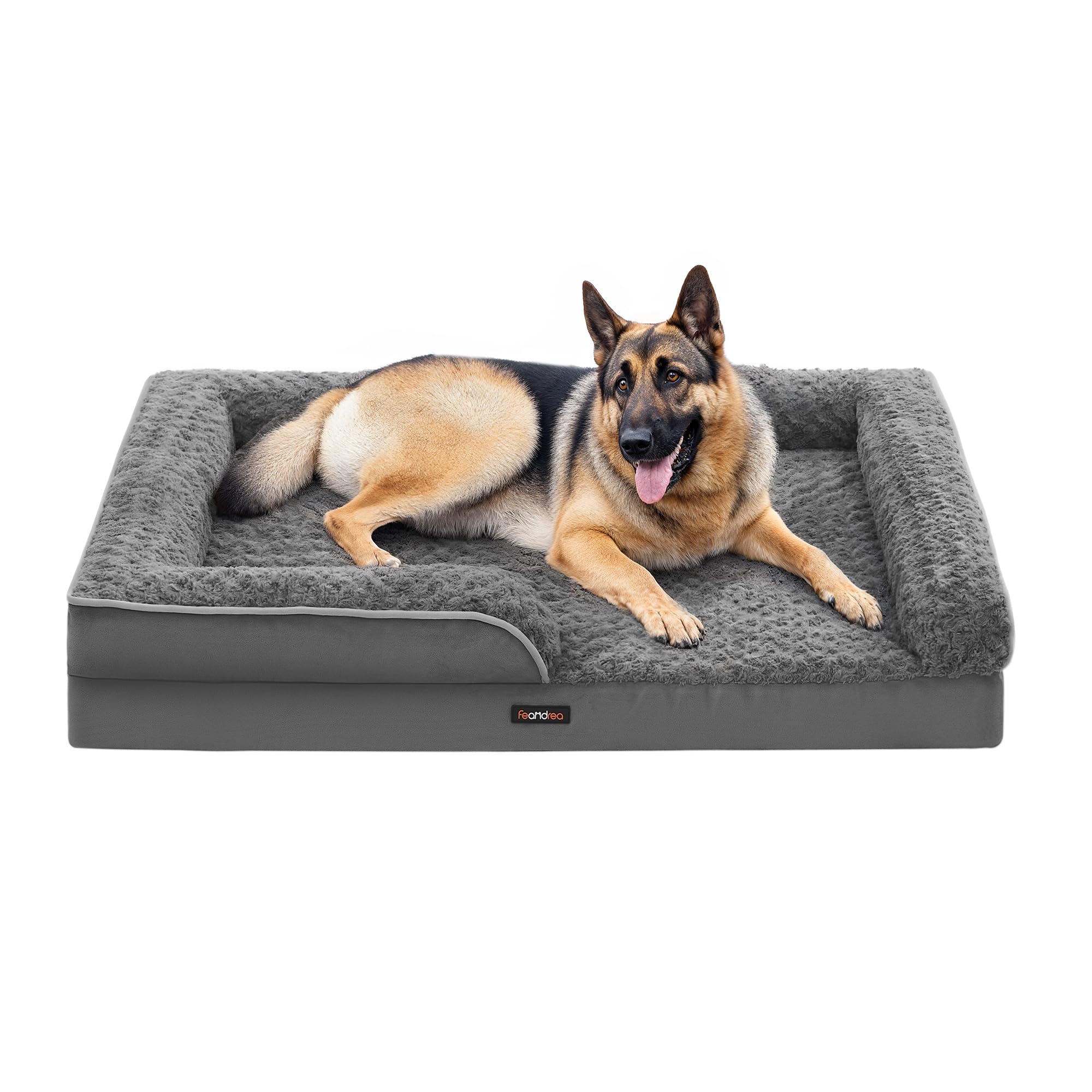 Feandrea Orthopädisches Hundebett für große Hunde, wasserdichtes Hundesofa mit abnehmbarem Plüsch-Bezug, 122 x 89 x 18 cm, schiefergrau PGW254G02