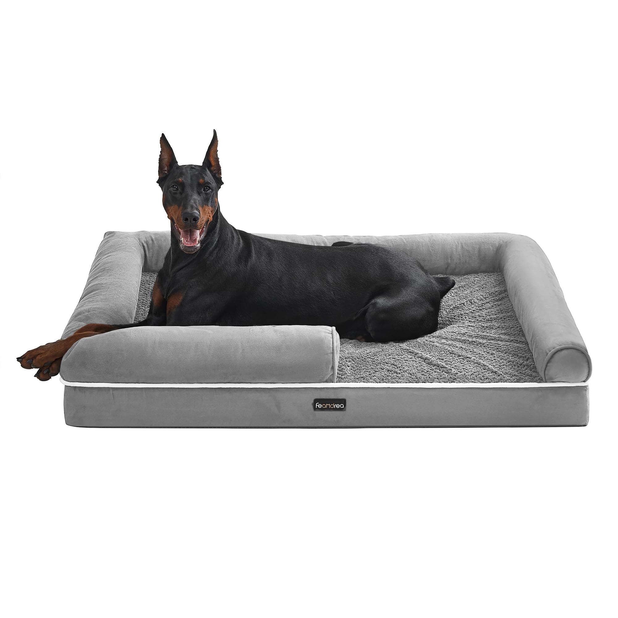 Feandrea Orthopädisches Hundebett, Hundekissen, Hundekorb, weiche Polsterung, Hundesofa, erhöhte Ränder, Bezug abnehmbar und waschbar, 120 x 85 x 20 cm, rutschfeste Unterseite, hellgrau PGW078G02