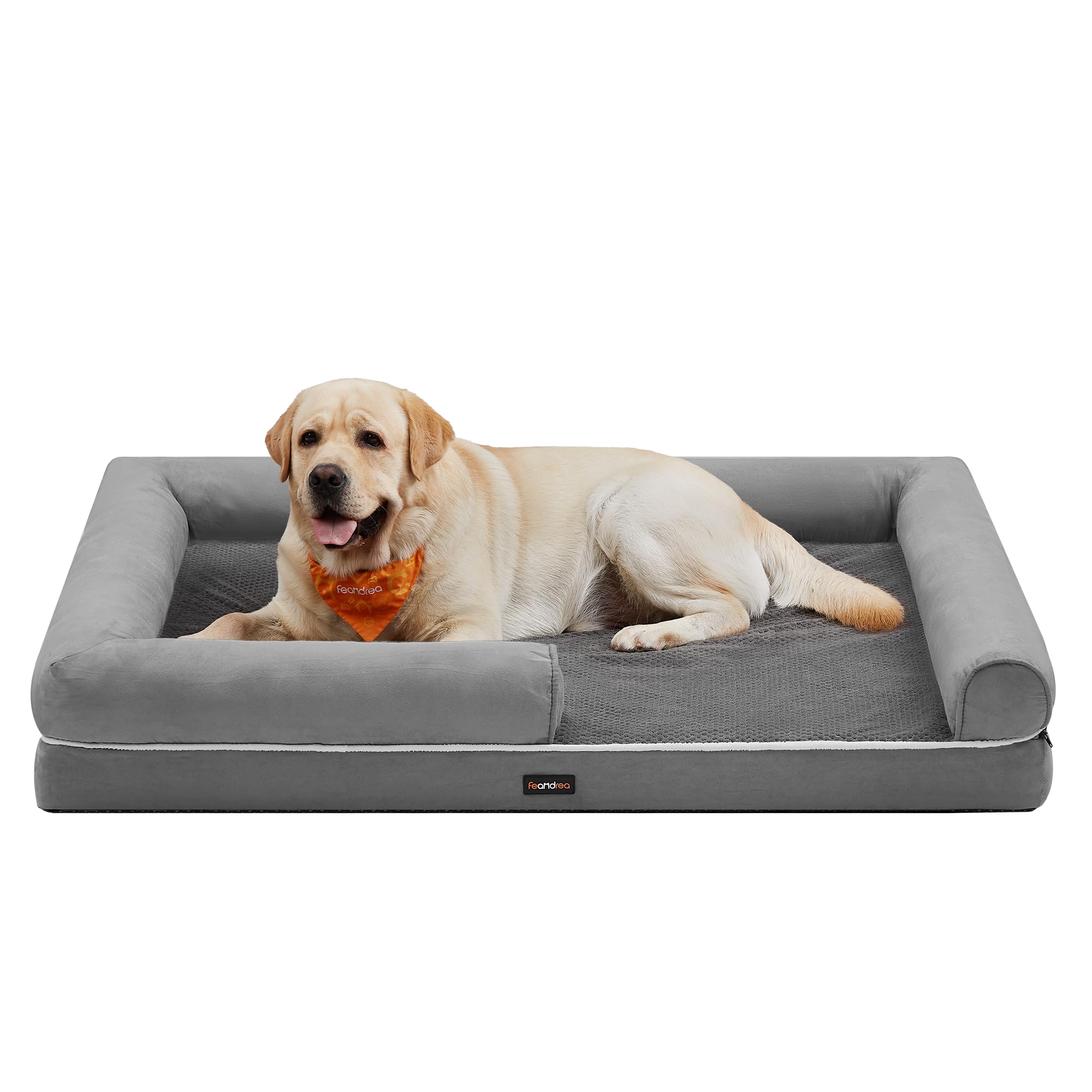 Feandrea Orthopädisches Hundebett, Hundekissen, Hundekorb, weiche Polsterung, Hundesofa, erhöhte Ränder, Bezug abnehmbar und waschbar, 135 x 107 x 25 cm, rutschfeste Unterseite, hellgrau PGW079G02