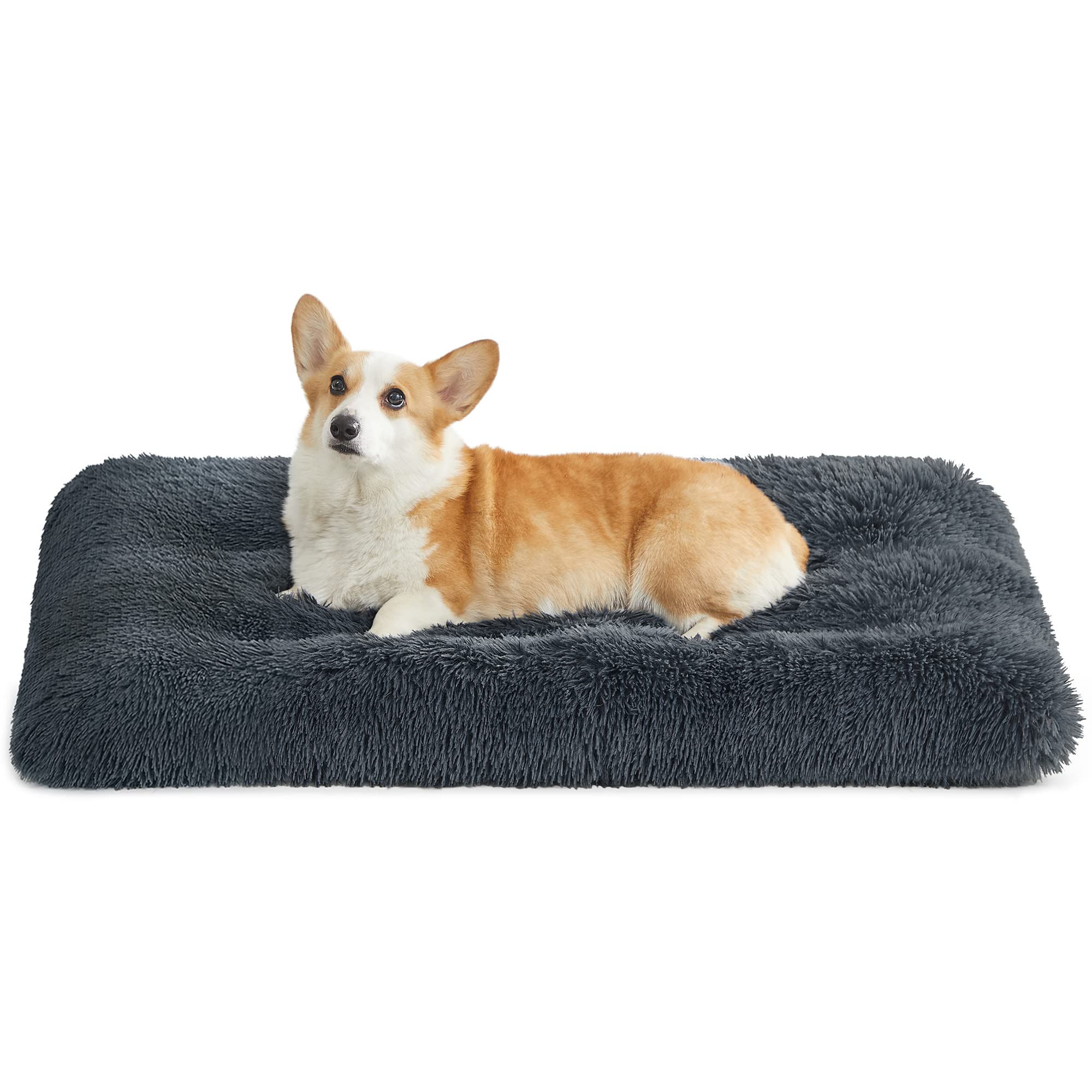 Feandrea Hundebett, Hundekissen, Flauschige Hundematte, Langer Plüsch, 95 x 60 cm, weiche Polsterung, maschinenwaschbar, multifunktional, dunkelgrau PGW202G02