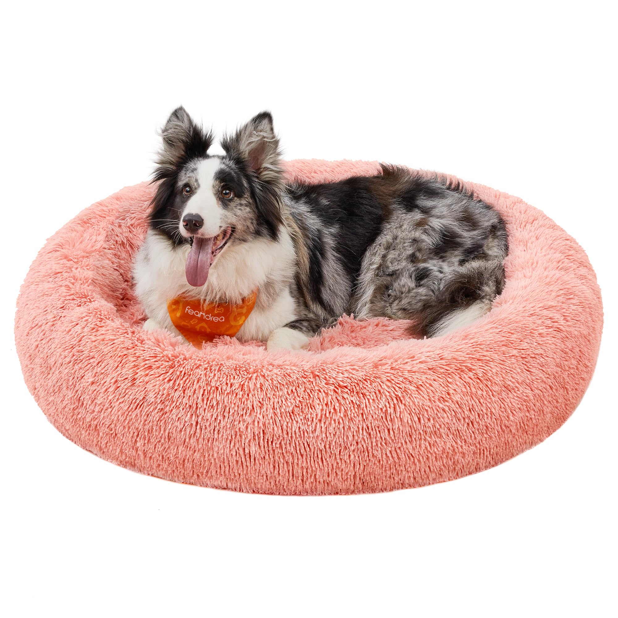 Feandrea Hundebett flauschig, Katzenbett, Donut Kissen, waschbar, Polsterung in der Mitte herausnehmbar, Langer Plüsch, 100 cm Durchmesser, rosa PGW042R01