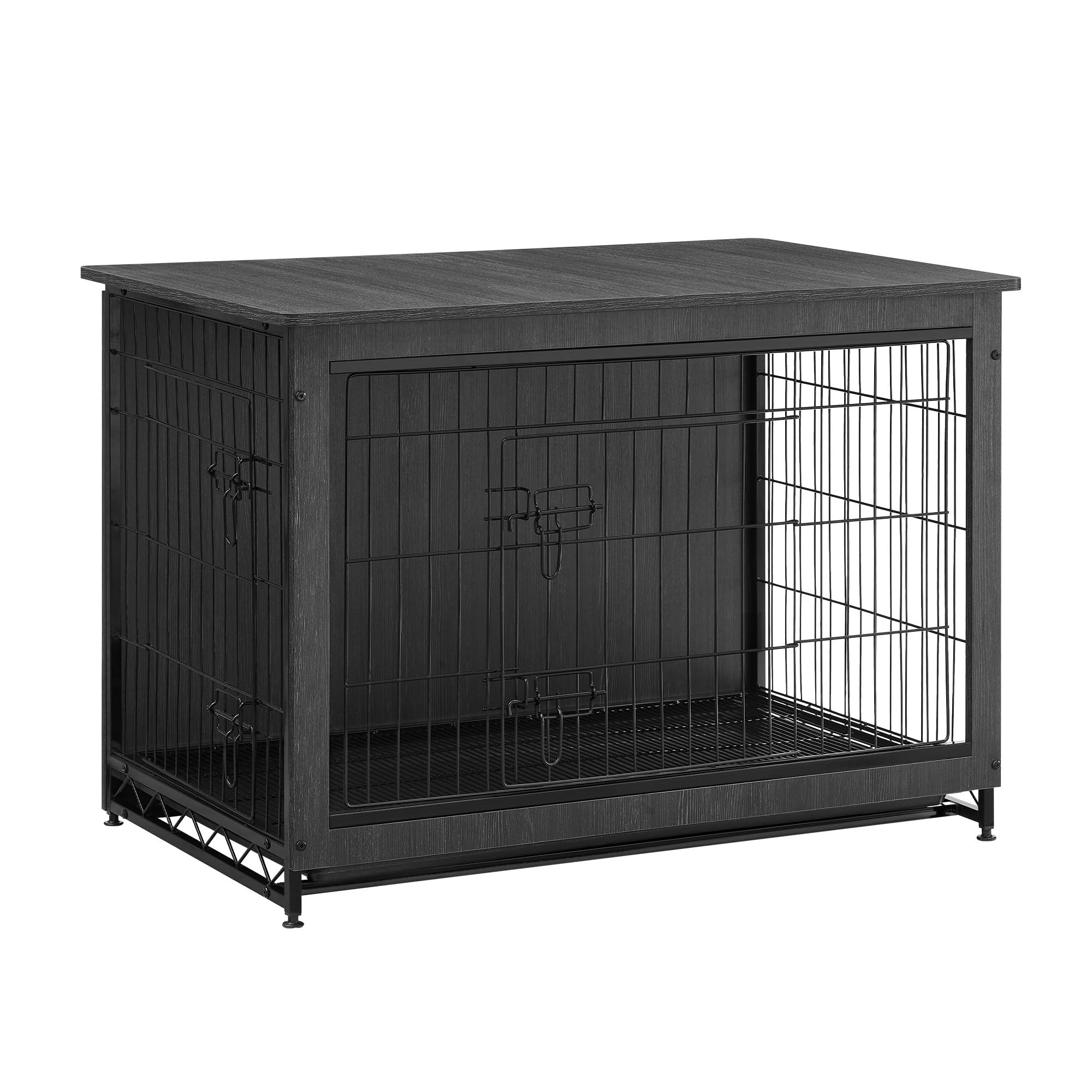 Feandrea Hundekäfig Möbel, Beistelltisch, Hundebox, Moderne Hundehütte Indoor für Hunde bis zu 32 kg, hochbelastbar, Hundehaus für Zuhause, herausnehmbares Tablett, 2 Türen, tintenschwarz PFC003B01