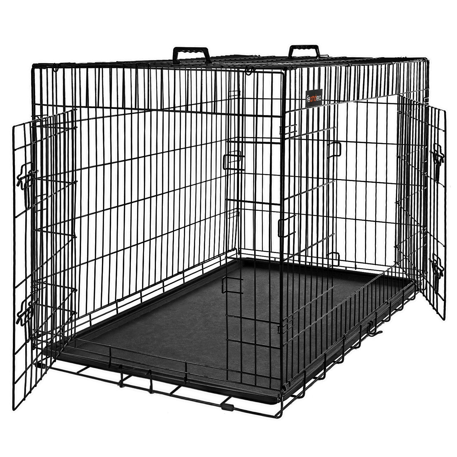 Feandrea Hundekäfig, Hundebox, zusammenklappbar, transportabel, 2 Türen, 92,5 x 57,5 x 64 cm, schwarz PPD36BK