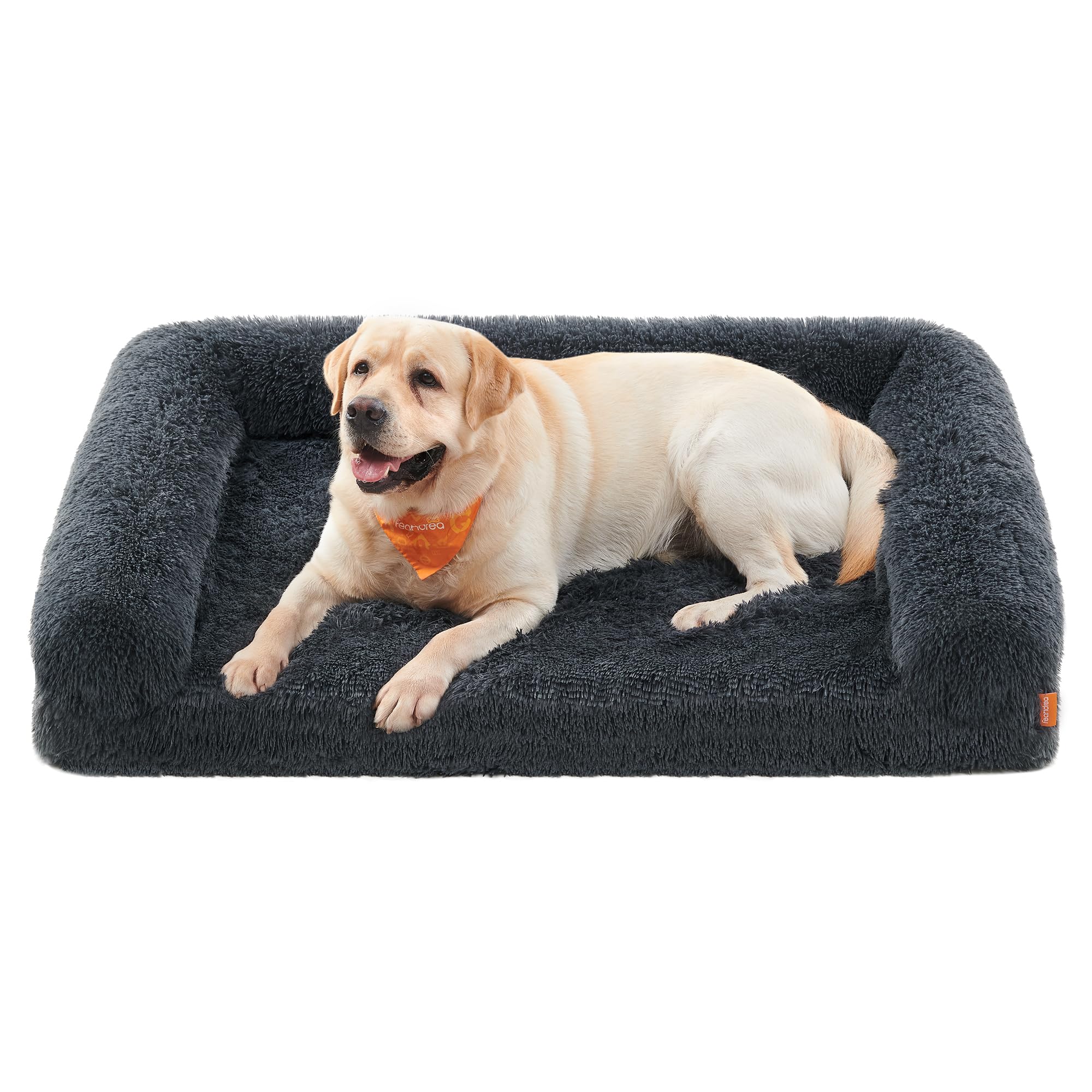 Feandrea FluffyHug Hundebett, Hundekissen Größe XXL, Hundematte für große Hunde, Hundesofa Noppenschaumstoff, Bezug abnehmbar und waschbar, 122 x 85 x 24 cm, dunkelgrau PGW234G02