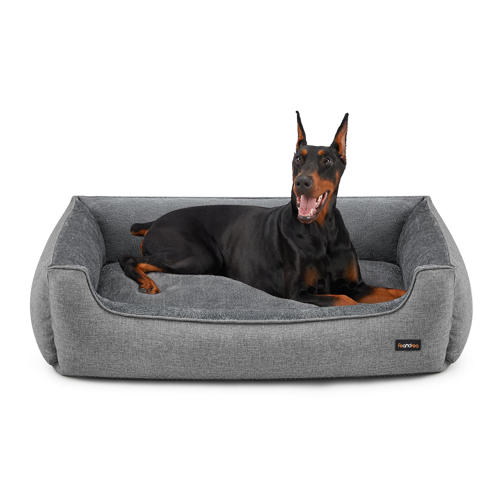 Feandrea Hundebett, Hundekissen in Leinenoptik, Hundekorb, erhöhte Ränder, rutschfeste Unterseite, Bezug abnehmbar waschbar, XXL, für extra große Hunde, 120 x 90 x 30 cm, hellgrau PGW013GG