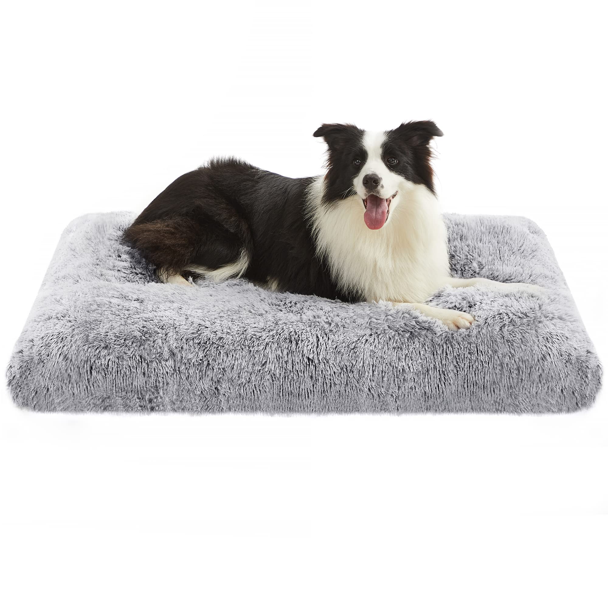 Feandrea Hundebett, Hundekissen, Flauschige Hundematte, Langer Plüsch, 110 x 73 cm, weiche Polsterung, waschbar, multifunktional, Ombré-Grau PGW203G01