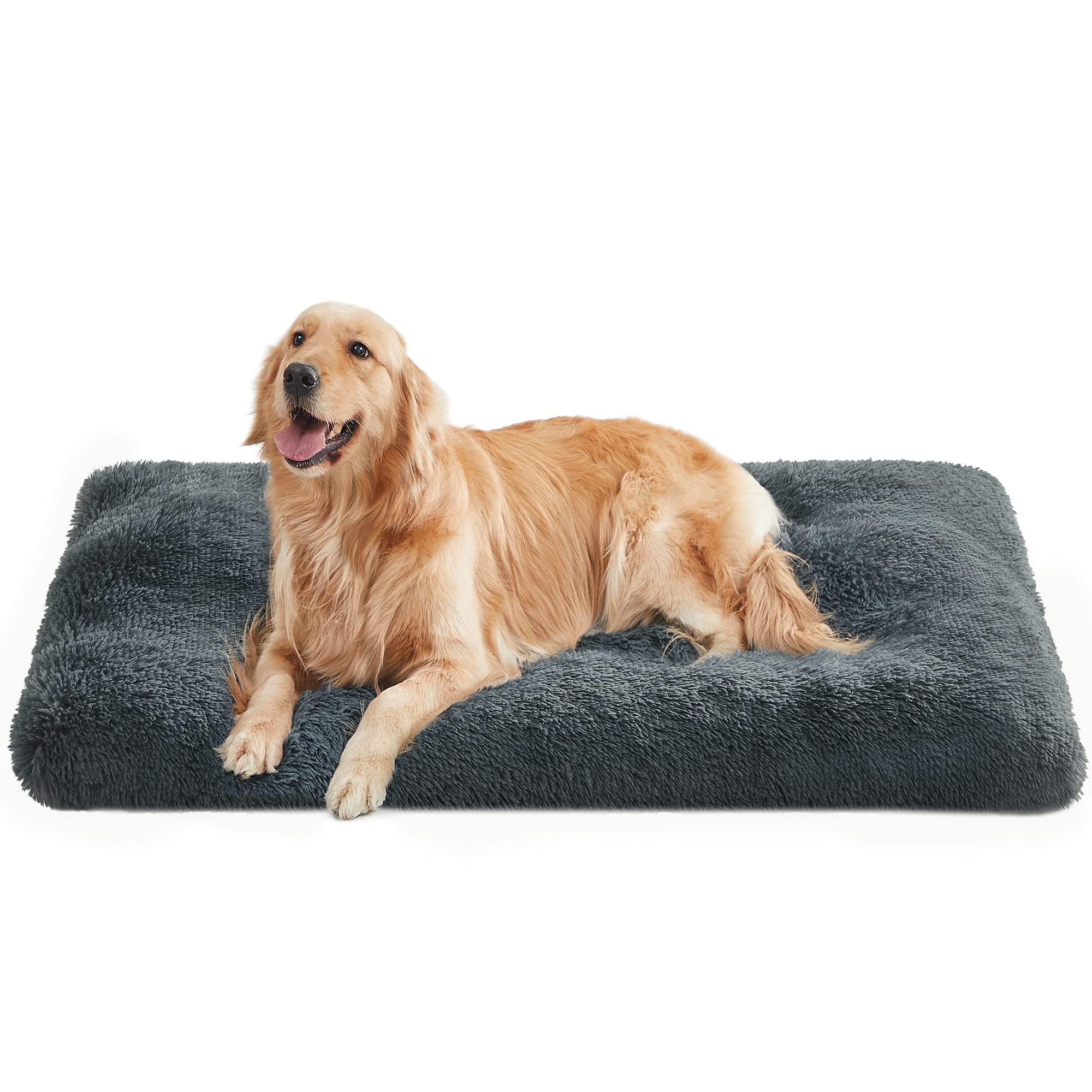 Feandrea Hundebett, Hundekissen, Flauschige Hundematte, Langer Plüsch, 122 x 74 cm, weiche Polsterung, waschbar, multifunktional, dunkelgrau PGW204G02