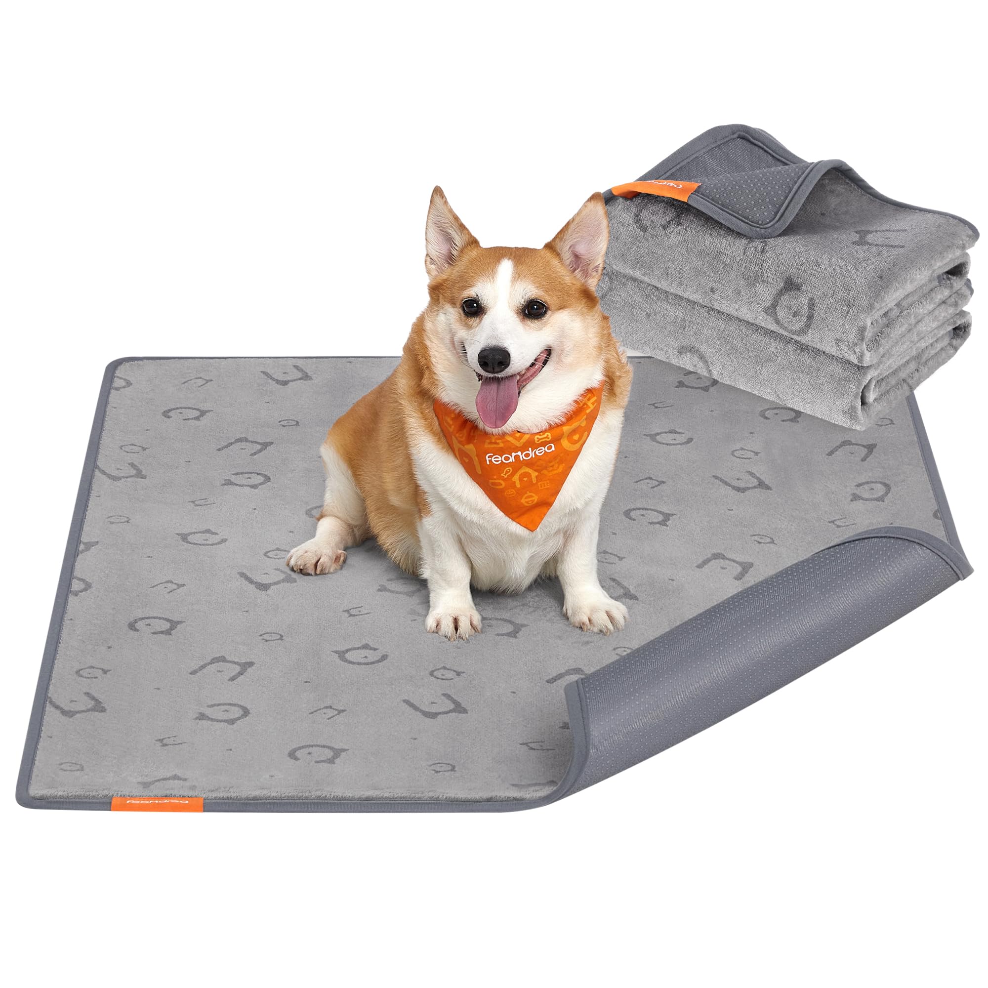 Feandrea Hundedecke, 2er Set, Wiederverwendbare Hundematte, 122 x 91 cm, L, wasserdicht, auslaufsicher, rutschfest, saugfähig für Hunde, Katzen, Kaninchen, Taubengrau PTD003G01