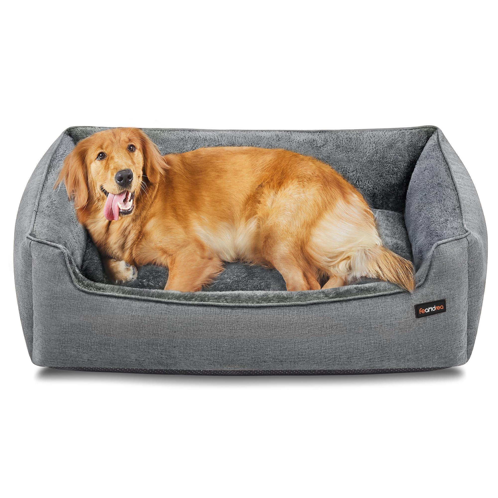 Feandrea Hundebett, Hundekissen in Leinenoptik, Hundekorb, erhöhte Ränder, rutschfeste Unterseite, Bezug abnehmbar waschbar, XL, für große Hunde, 110 x 75 x 27 cm, hellgrau PGW12GG