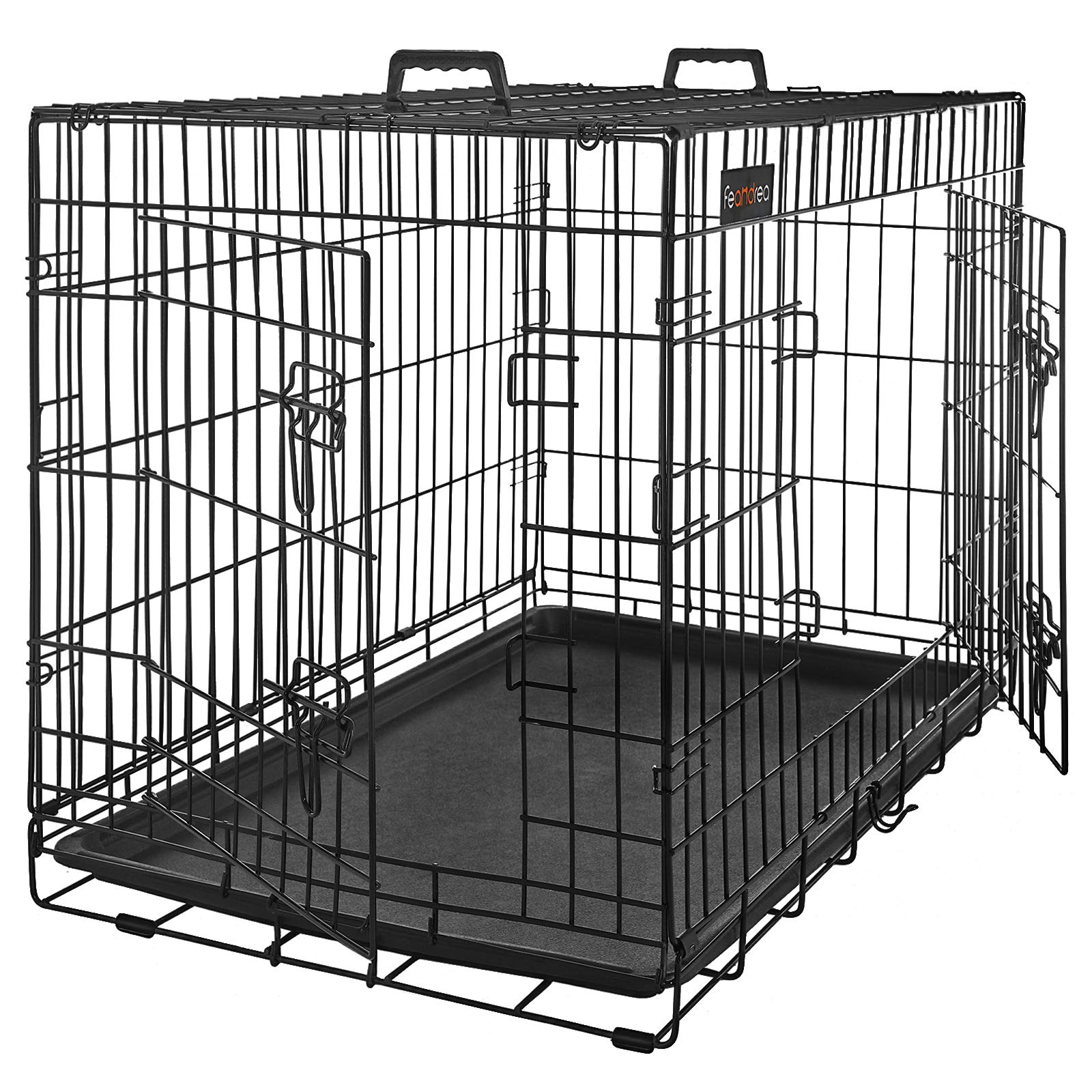 Feandrea Hundekäfig, Hundebox, zusammenklappbar, transportabel, 2 Türen, 107 x 70 x 77,5 cm, schwarz PPD42BK